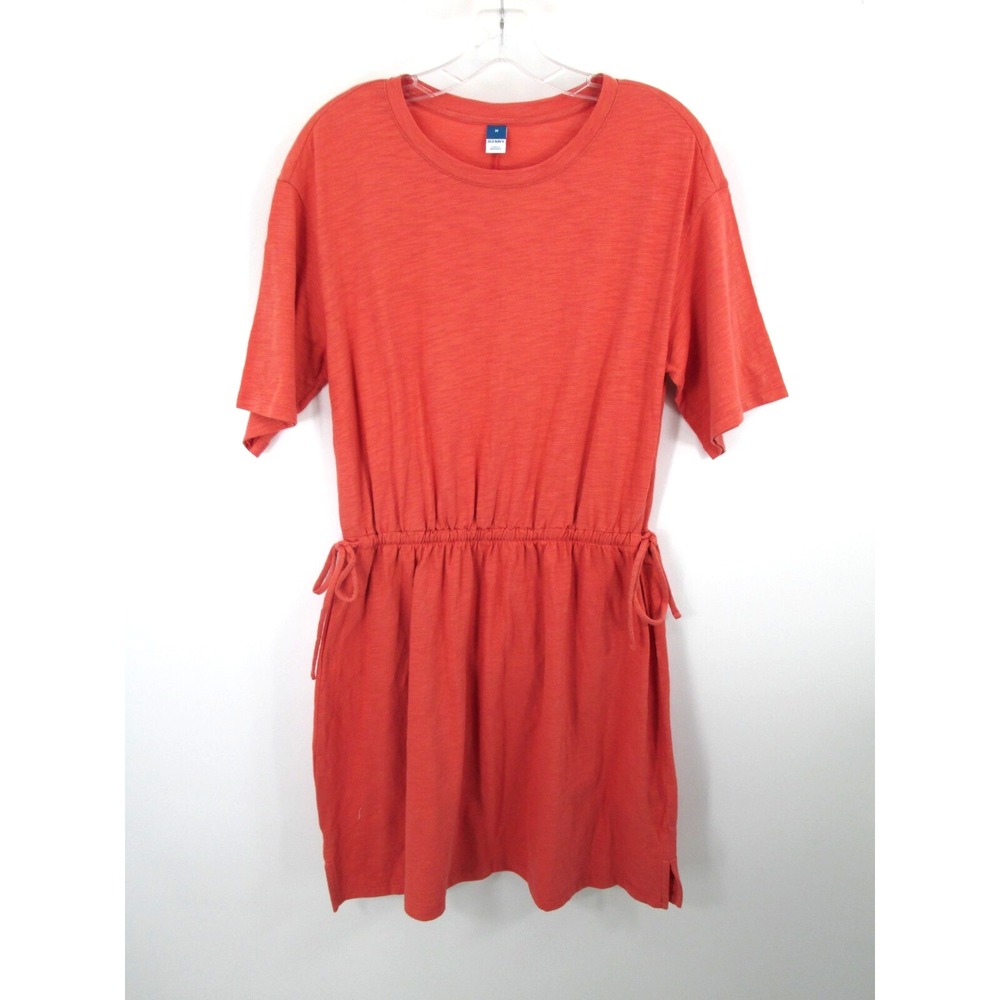 OLD NAVY Midi Smocked Blouson Dress Women Medium Coral Pink 100% Cotton Casual